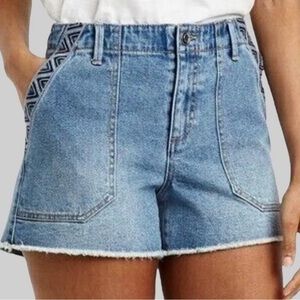 Denim Women's Shorts with Patterned Trim